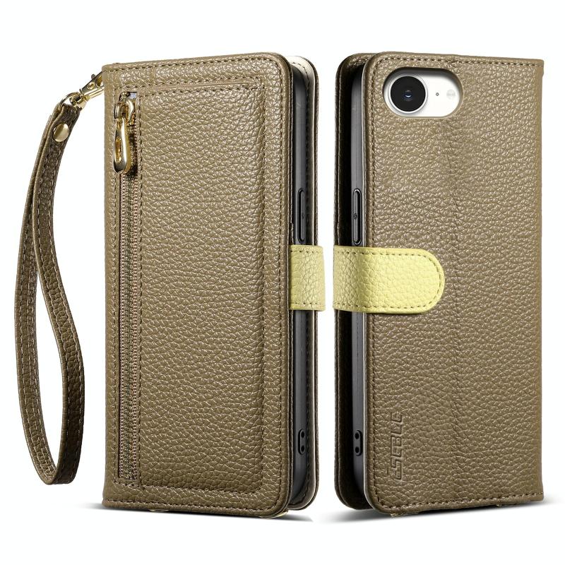 For iPhone 16e ESEBLE E11 Colorful Litchi Pattern Zipper Wallet Leather Phone Case(Amber Brown) (ESEBLE)