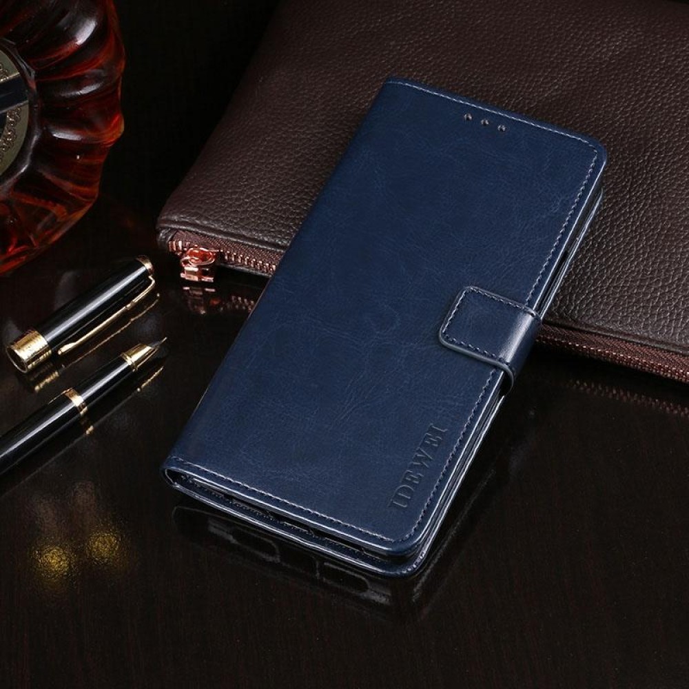 Για OPPO R15 Pro idewei Crazy Horse Υφή οριζόντια Flip δερμάτινη θήκη με υποδοχές για κάρτες και πορτοφόλι (Σκούρο Μπλε)