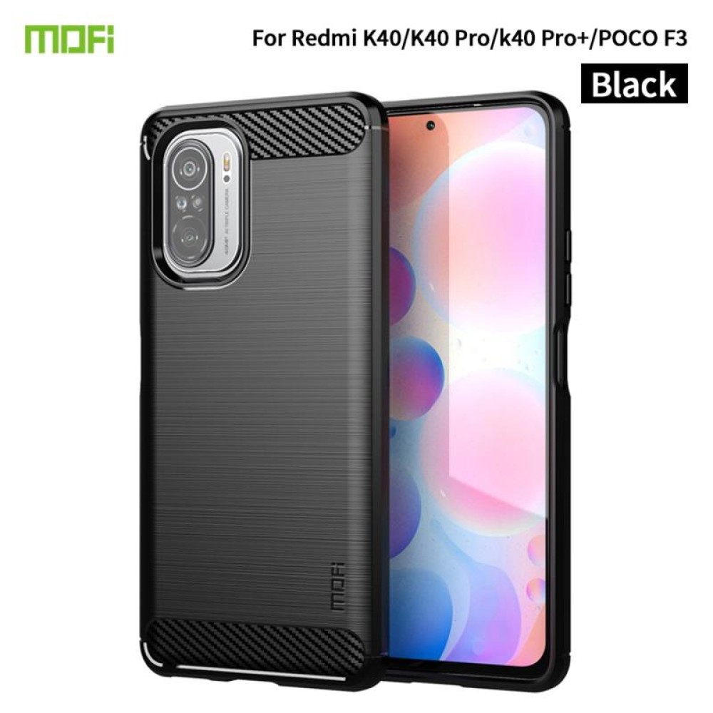 Για Xiaomi Redmi K40 / K40 Pro / K40 Pro+ / Poco F3 Θήκη MOFI Gentleness Series από μαλακό TPU με υφή βουρτσισμένου ανθρακονήματος (Μαύρο)